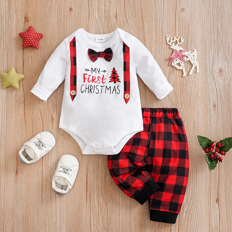 Baby Romper Cotton - Newborn Unisex Velvet Santa Elk Long Sleeve 0-18 Months
