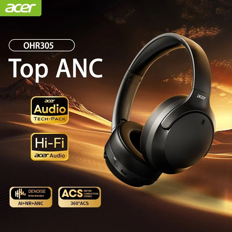 Acer ANC Wireless Headphones HIFI Headset Bluetooth 5.4 ENC HD Mic Head Tracking 3D Spatial Audio -42dB ANC Low Latency OHR305