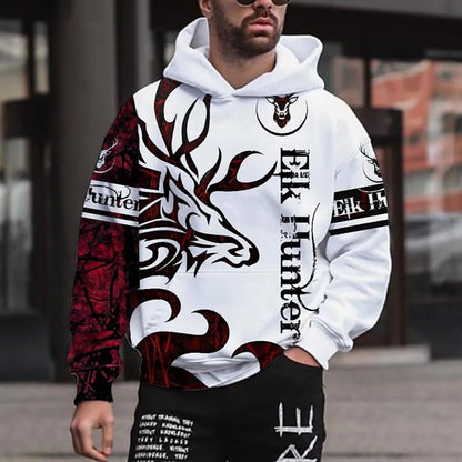 Autumn fashion men's European and American animal print micro elastic comfortable hooded sweatshirt outdoor urban high street cl