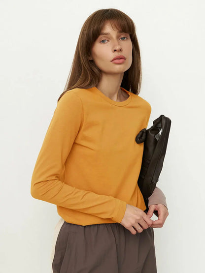 Cotton Loose T Shirt - Women's Casual Tops | Oversized Long Sleeve Basic Solid Shirt
