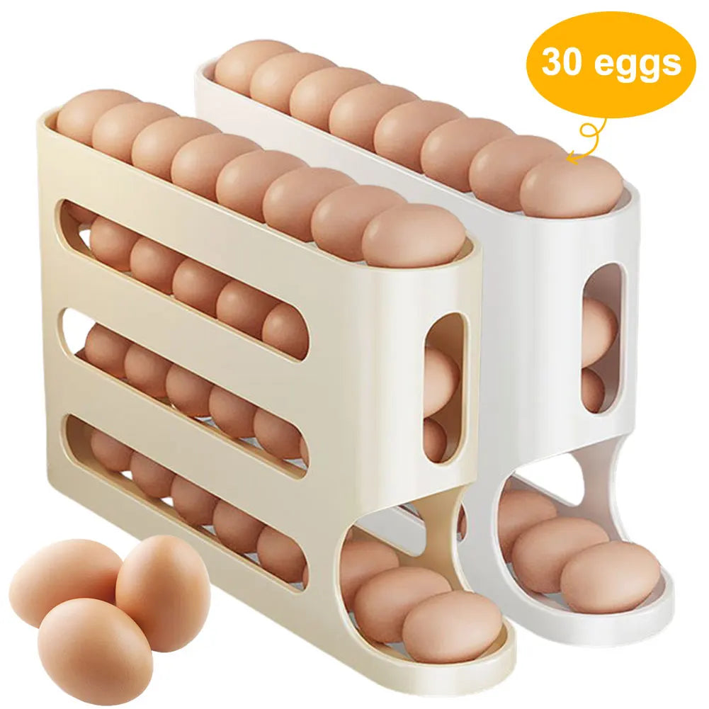 Automatic 4-Layer Egg Holder Rack - Fridge Egg Dispenser  Organizer