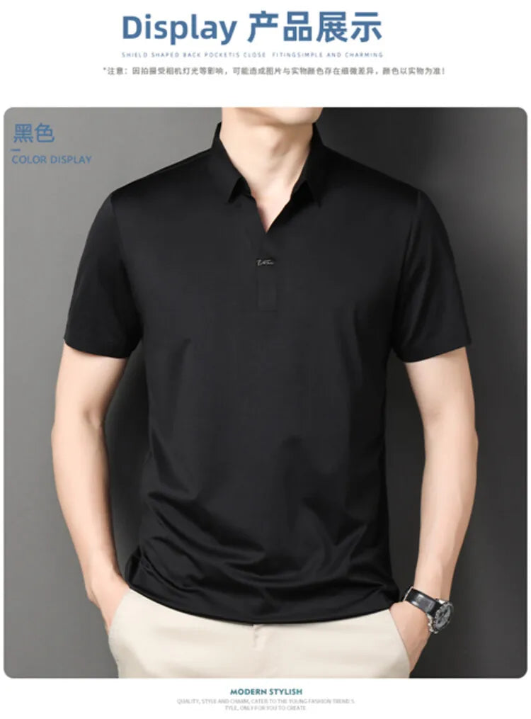 Men's Polo Shirt - Elastic Stretch, Business Casual Short Sleeve Polo for Office Wear