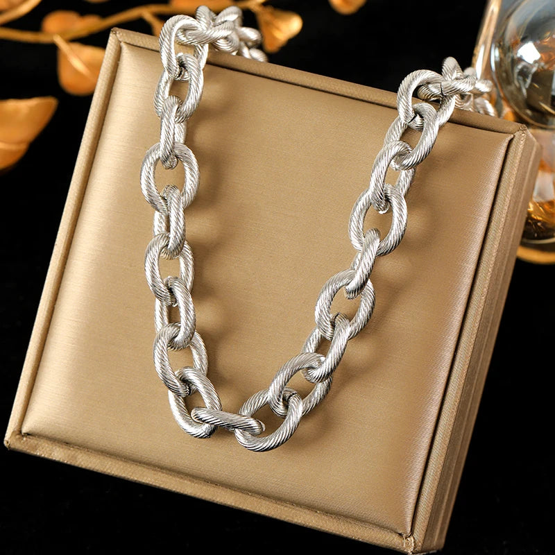 EILIECK 316L Stainless Steel Silver Color Thick Link Chain Necklace Bracelet Set For Women Men New Trendy Metal Jewelry Bijoux