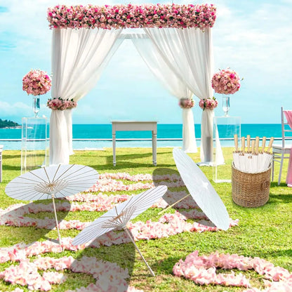 60/84cm Wedding Paper Umbrellas Chinese Wooden handle White DIY  Rustic Photography Props for Baby Shower Party Wedding