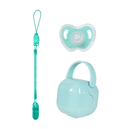 3Pcs Baby Apple Pacifier Set Silicone Soother with Spring pacifier chain and PP storage Box 100% BPA Free Portable Pacifier Set