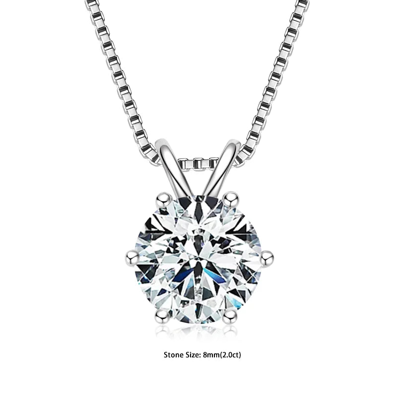 Moissanite Pendant Necklace - Certified 0.5-5ct Round Stone | 925 Sterling Silver Box Chain For Women