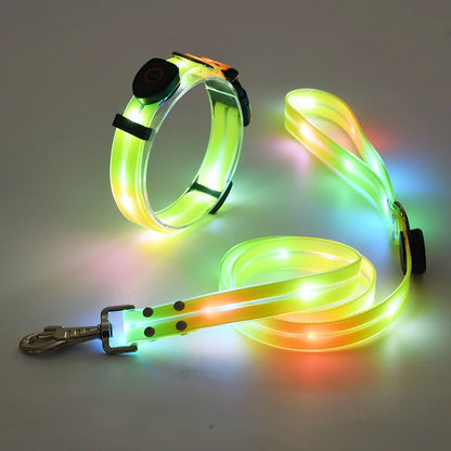 Pet light-up collar leash LED flashing collar USB charging dog walking pulling belt adjustable dog collar fashion pet supplies