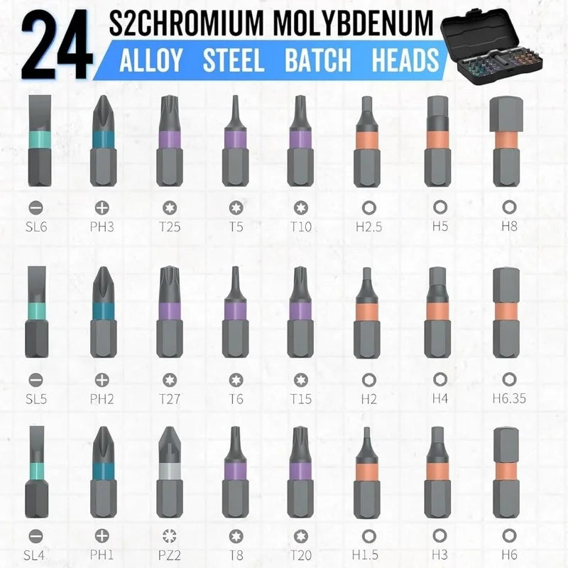 Multifunctional 24-in-1 Ratchet Screwdriver Set - Compact Portable Tool with Removable T-Handle and Magnetic Bits - ZOOMNSTORE