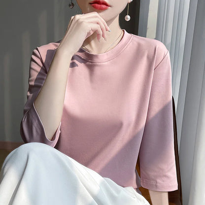Cropped Mercerized Cotton T-Shirt - 100 Cotton Short Sleeve for Spring  Summer 2023