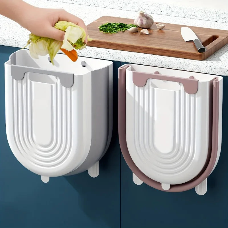 Wall-Mounted Folding Trash Can - Kitchen  Bathroom Space Saver
