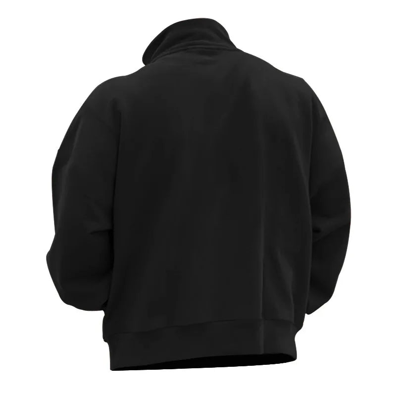 Autumn and winter new men's fleece sweatshirt stand-up collar half zipper long sleeve cross-border European trend men's top