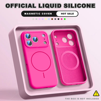Liquid Silicone Magnetic Phone Case - iPhone 16E1112131617 Pro Max  Air 151416 Plus MagSafe Cover