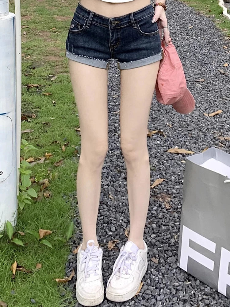 Women's Low-Waist Denim Shorts – Korean Slim-Fit Jean Hot Pants