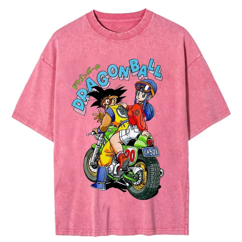 T-shirt Men's Street Clothing Dragon Ball Cartoon Pattern Vintage T-shirt Neutral Casual White Cotton Women T-shirt Top