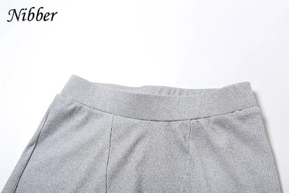Nibber Ribbed Casual 2 Piece Set Women Tracksuit Sporty Square Collar Tank Tops+Shorts Suit Streetwear Simple Matching Outfits