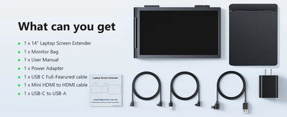 14 Inch Portable Monitor – Laptop Screen Extender with 1080P IPS Display, USB-C HDMI Port