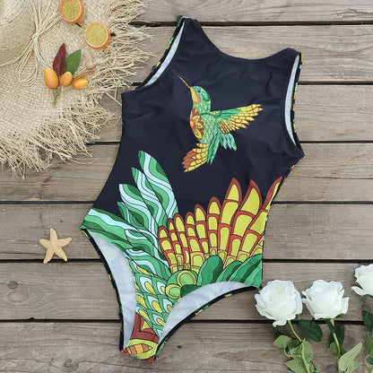 2026 New Printed One-piece Swimsuit Classic Printed Lace Up Swimsuit Women's Push Up Flower One-piece Suit Beach Wear For Female