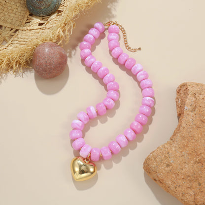 Badu Bohemia Colorful Acrylic Beaded Choker Necklace for  Women 14K Gold Plated Heart Pendant Summer Aesthetic Y2K Jewelry Gift