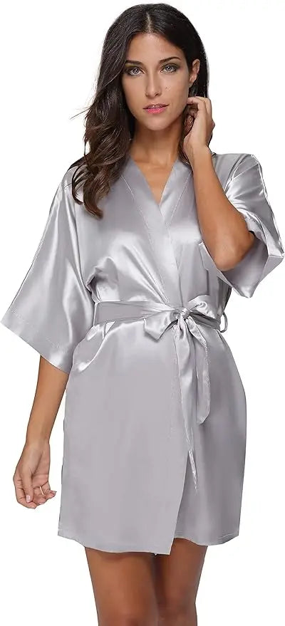 Nightgown Soft Bathrobe Short Women's Lounge Bride Bridesmaid Morning Gown Solid Color Wedding Party Silky Robes Summer