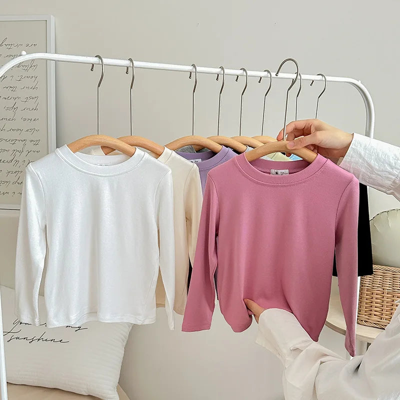 9 Colors Children's T-shirt Cotton Long Sleeve Solid Color Base Coat Leisure Wear Boys Girls Tops Kids Clothes