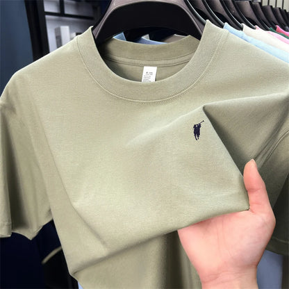 Xiaoma Embroidery Casual Pure Cotton Short Sleeved T-shirt for Young Men, Round Neck Solid Color T-shirt for Men