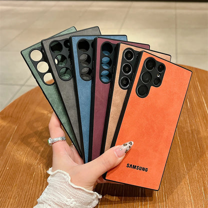 Full Lens Protector Case Samsung Galaxy S26 S25 S24 S23 FE S22 S21 Ultra Plus Sheepskin Leather Cover Soft Lambskin Shockproof