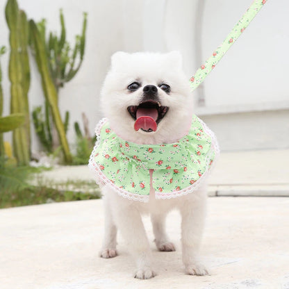 Lace Floral Dog Cat Harness Leash Set For Small Dogs Dress Cute Adjustable Pet Harness Vest Breathable Mesh Running Walking Lead