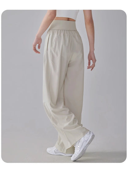 Women High Waist Loose Straight Leg Yoga Pants Quick‑Dry High‑Stretch Cooling Thin Wide Leg Running Fitness Sport Long Trousers