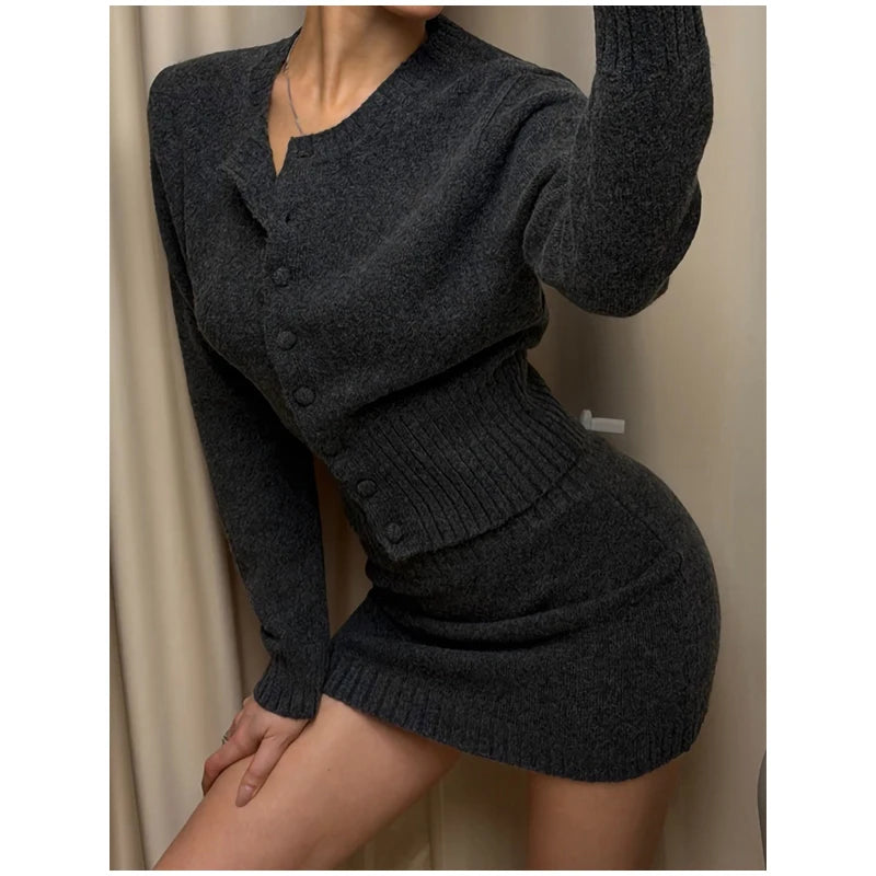 Solid Color Zipper Waist Cinching Casual Set Knitted Top Drawstring Straight Leg Pants 2-piece Sets 2026 Autumn Lady Daily Wear