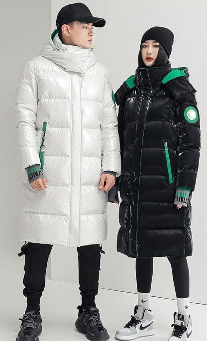 Unisex Winter Down Jacket with Waterproof Design Plus Size Long Overcoat for Couples Warmth Style
