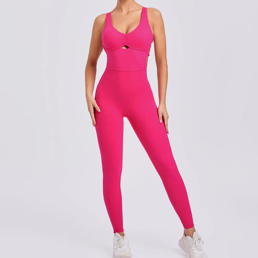 Women Gym Jumpsuit - Backless Fitness Jumpsuit | Breathable Nylon Spandex Blend Activewear