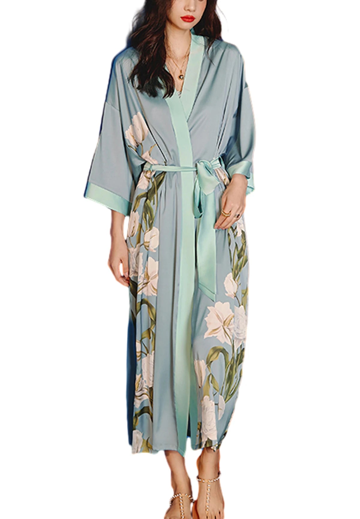 Daiwor Kout Silk Satin Robe for Women Long Japanese Kimono Robe Lightweight Soft Bathrobe Summer Luxury Dressing Gown