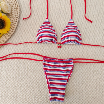 Sexy Thong Bikini - Micro Bikinis Two Piece Swimwear Set | Striped Print Beach Bathing Suit