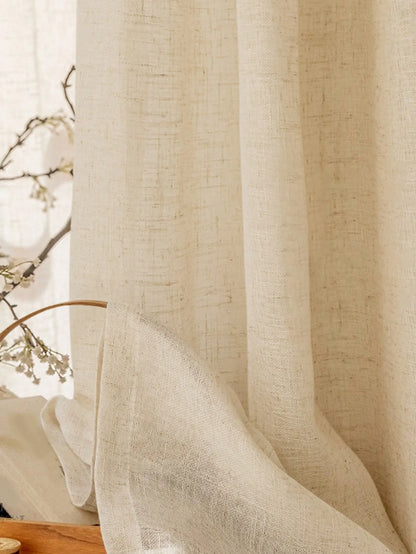 Japanese Modern Curtains - Beige Linen Window Screen | UV Resistant, Dust Proof Panels