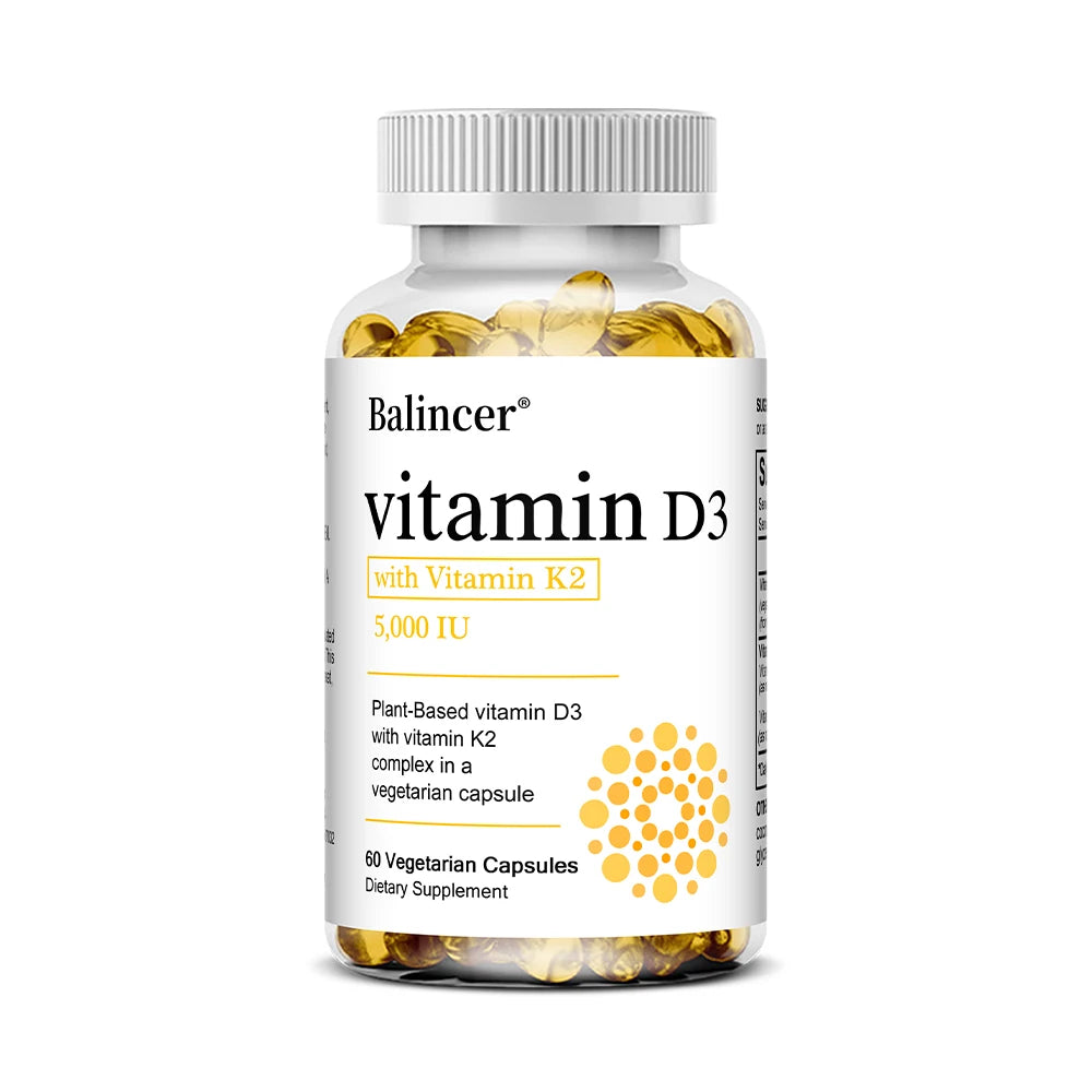 High Potency Vitamin D3 5,000 IU - 120 Vegetarian Capsules - Gluten Free Non-GMO Vitamin K2 + D3 Supplement