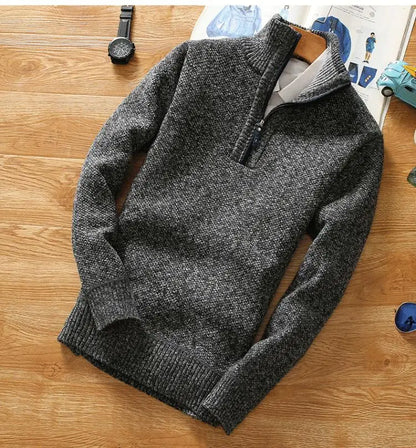 New Pullovers Autumn Winter Knit Sweater Men's Zipper Outwear Korean Casual Streetwear Turtleneck Cold Blouse Hombre Jumpers