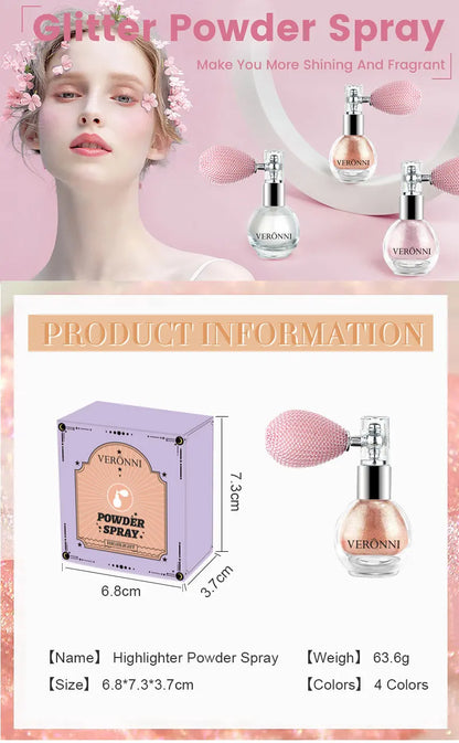 6-Color Diamond Highlighter Powder Spray Waterproof High Gloss Glitter Body Bronzer Highlight Powder Face Contour Illuminator