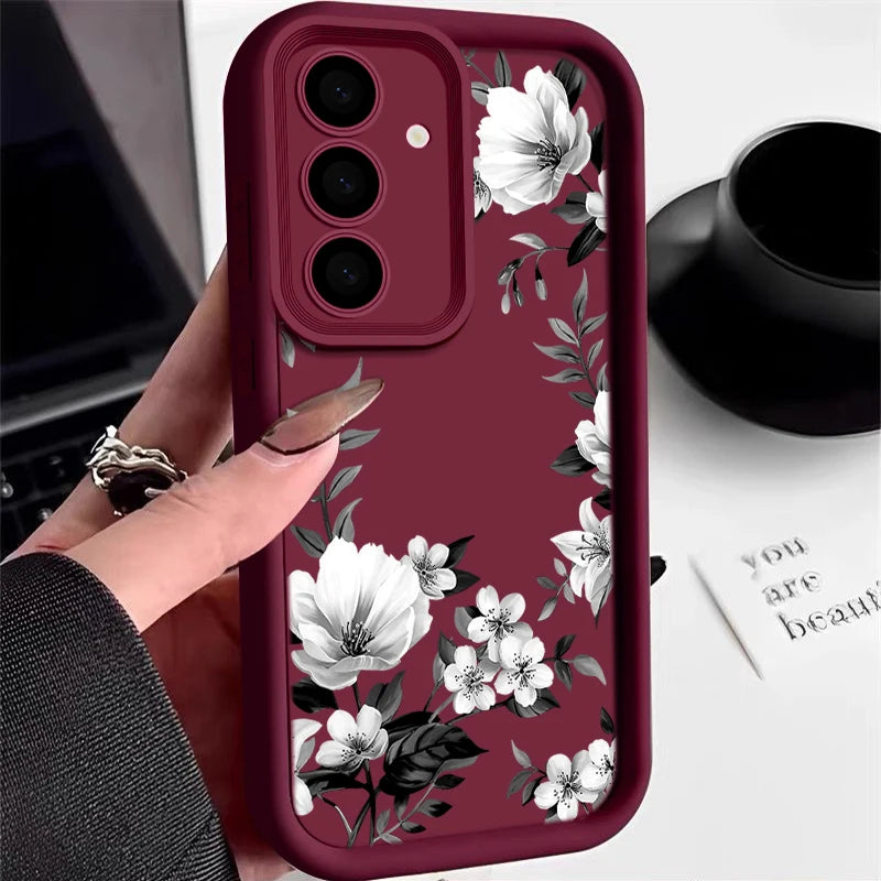 Flowers Print Soft Case For Samsung Galaxy A57 A37 A27 A56 A16 A17 A15 A55 A54 A26 A36 S26 S24 S23 S22 Ultra S25 FE Phone Cover