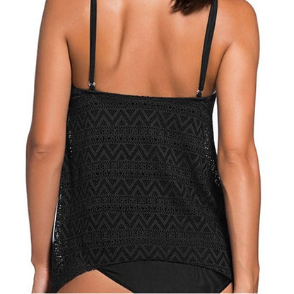 Plus Size Swimwear Women Black Tankini Tummy Control Swimwear Tank Top Retro Solid Swimsuit with Shorts Two Piece Bathing Suit