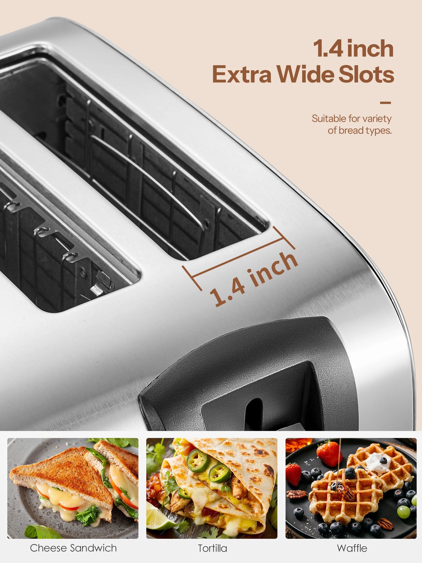 Yabano 4-Slice Toaster - Extra Wide Slots 7 Shade Settings Defrost  Reheat Functions