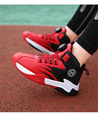 Children Basketball Sports Shoes Swivel Button Casual Shoes Four Seasons Kids Mesh Sneaker Non-slip Boys Girls Outdoor Training