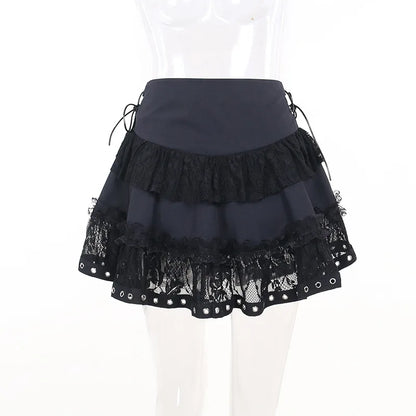 Gothic Skater Punk Vintage High Wasit Skirt Women's Zipper Front Japanese Style Kawaii Black Harajuku Cosplay Mini Skirts