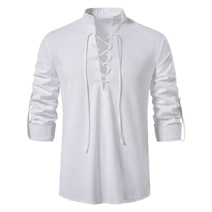 New Men's Casual Blouse Cotton Linen Shirt Tops Long Sleeve Tee Shirt Spring Autumn Slanted Placket Vintage Yoga Shirts