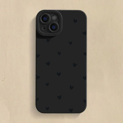 Black Love Heart Phone Case For iPhone 17 16 14 15 13 12 11 Pro Max X XR XS 7 8 15 16 Plus SE Shockproof Silicone Soft Cover