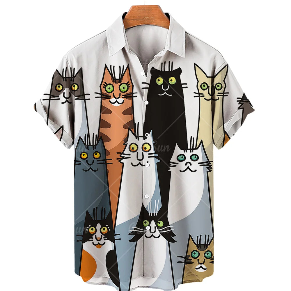 Summer Men's Hawaiian Short Sleeve Printed Shirts Loose Fitting Oversized Social Cartoon Pictures Floral Casual Fashion Clothing