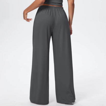 Breathable Solid Color Loose Yoga Pencil Pants Lifting Buttocks Sports Quick Drying Wide Leg Pants With Pockets Gym Yoga Pants