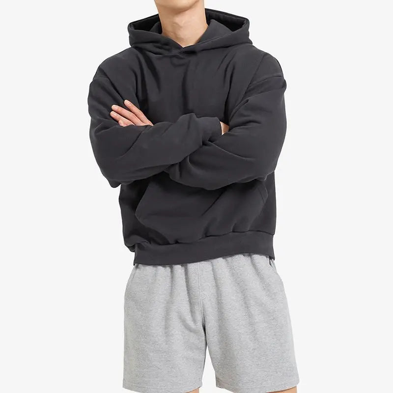 American Retro Hooded Sweater Men's Autumn and Winter New Solid Color Simple Sports and Leisure Jumper Hoodie