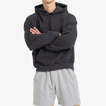 American Retro Hooded Sweater Men's Autumn and Winter New Solid Color Simple Sports and Leisure Jumper Hoodie