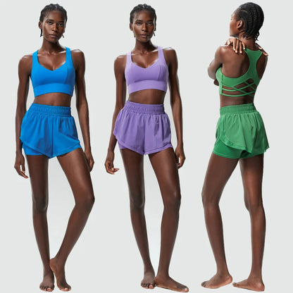 Women Outdoor Running Suit Summer Breathable Quick Dry Short Sportswear Two Pieces Fitness Yoga Set Female Exercise Gym Clothes