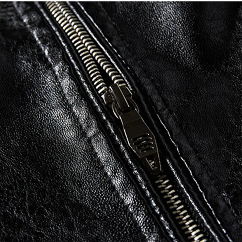 Men's Leather Jacket Men's Winter Fleece Men's Stand Collar Biker Casual Windproof Slim Fit Jacket Fleece Leather Jacket